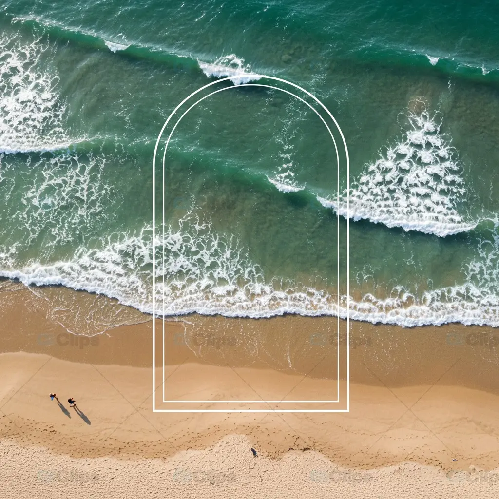 Aerial Beach Mockup with Minimalist Arch Overlay