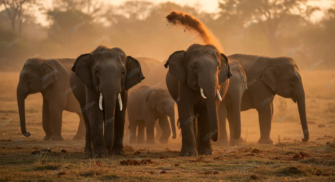 Elephant Herd at Golden Hour
