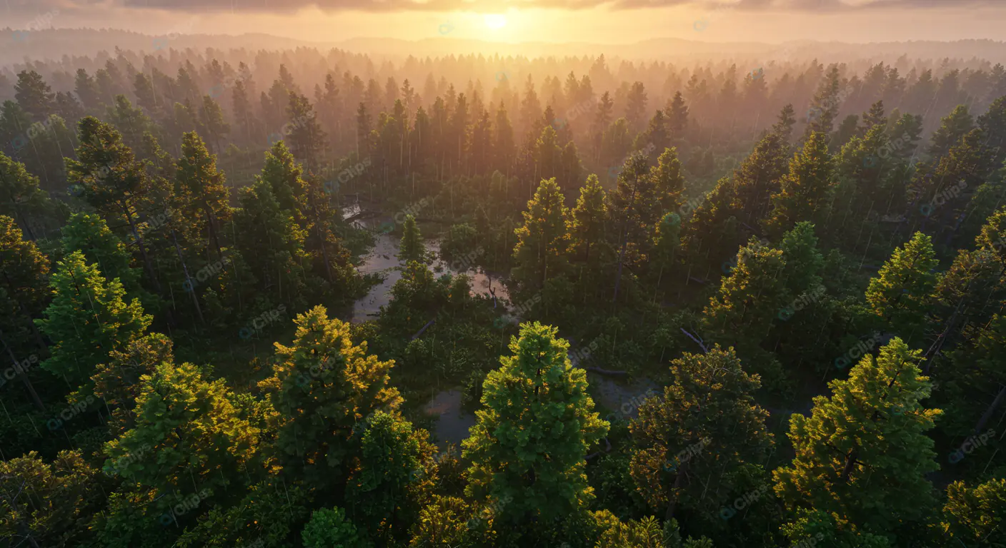 Golden Hour Forest Aerial