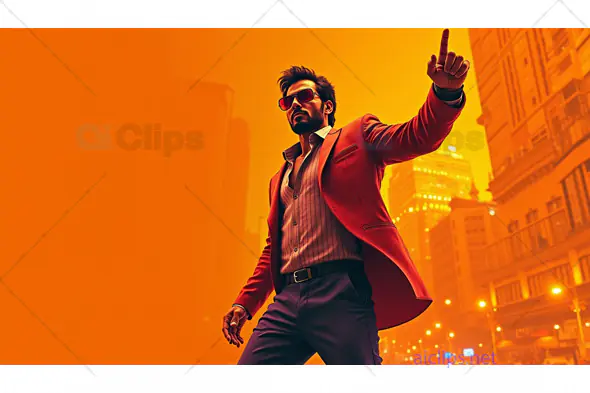 Fashionable Man in City with Bold Orange Background