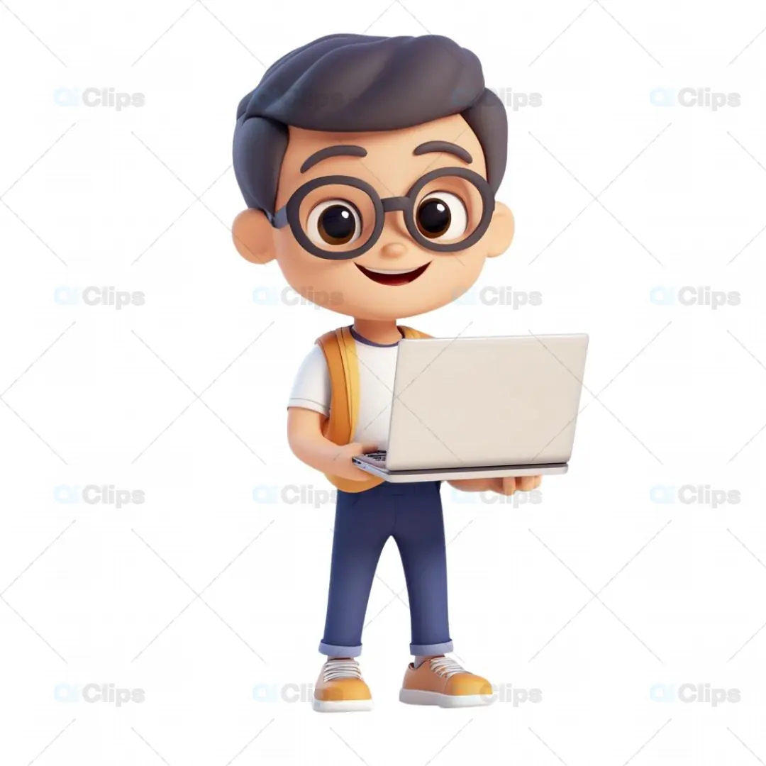 3D Male Student Avatar with Laptop