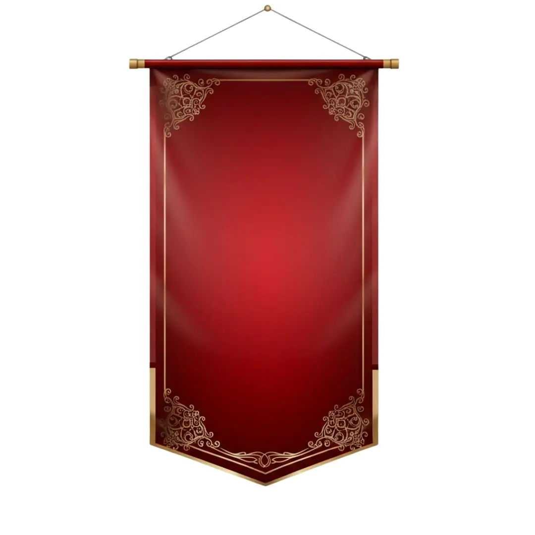 Elegant Red Banner Ornate Gold Corners PNG