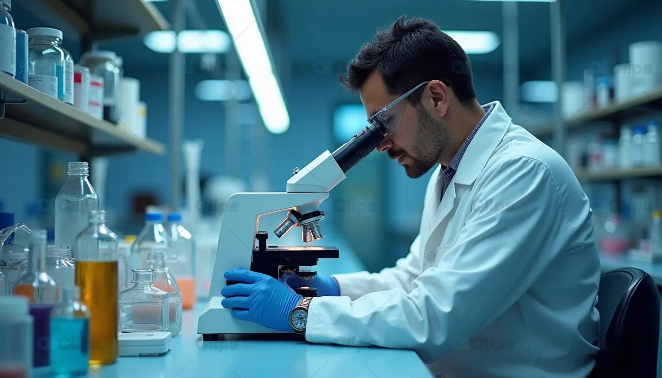 Scientist Conducting Microscopic Analysis in a Research Laboratory