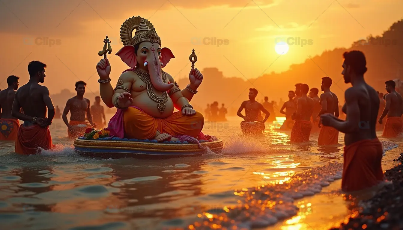 Ganesh Visarjan Celebration at Sunset on the Beach