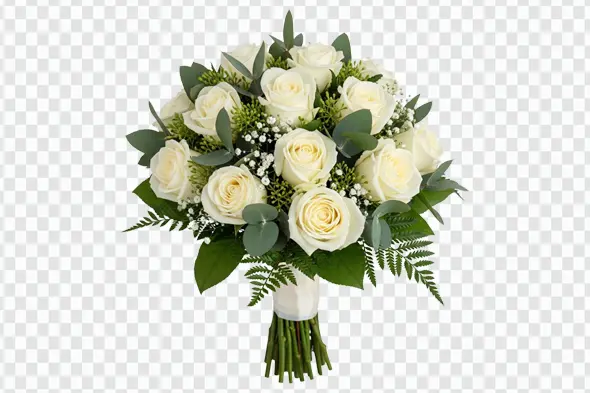 Elegant White Rose Wedding Bouquet with Greenery PNG