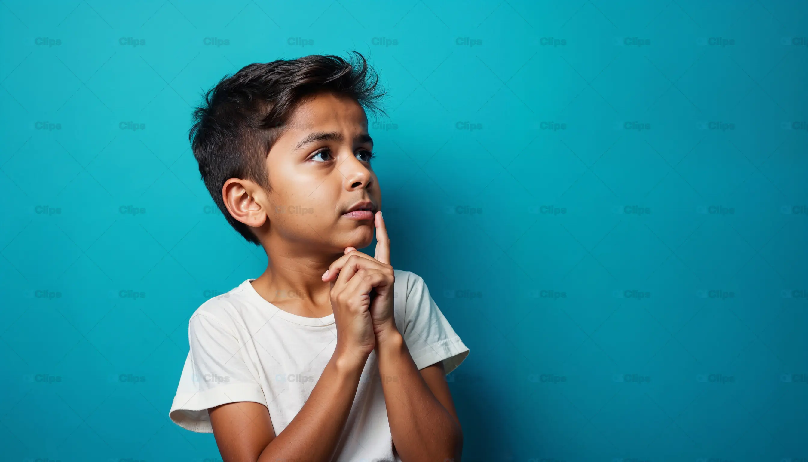 Thoughtful Boy in White Shirt