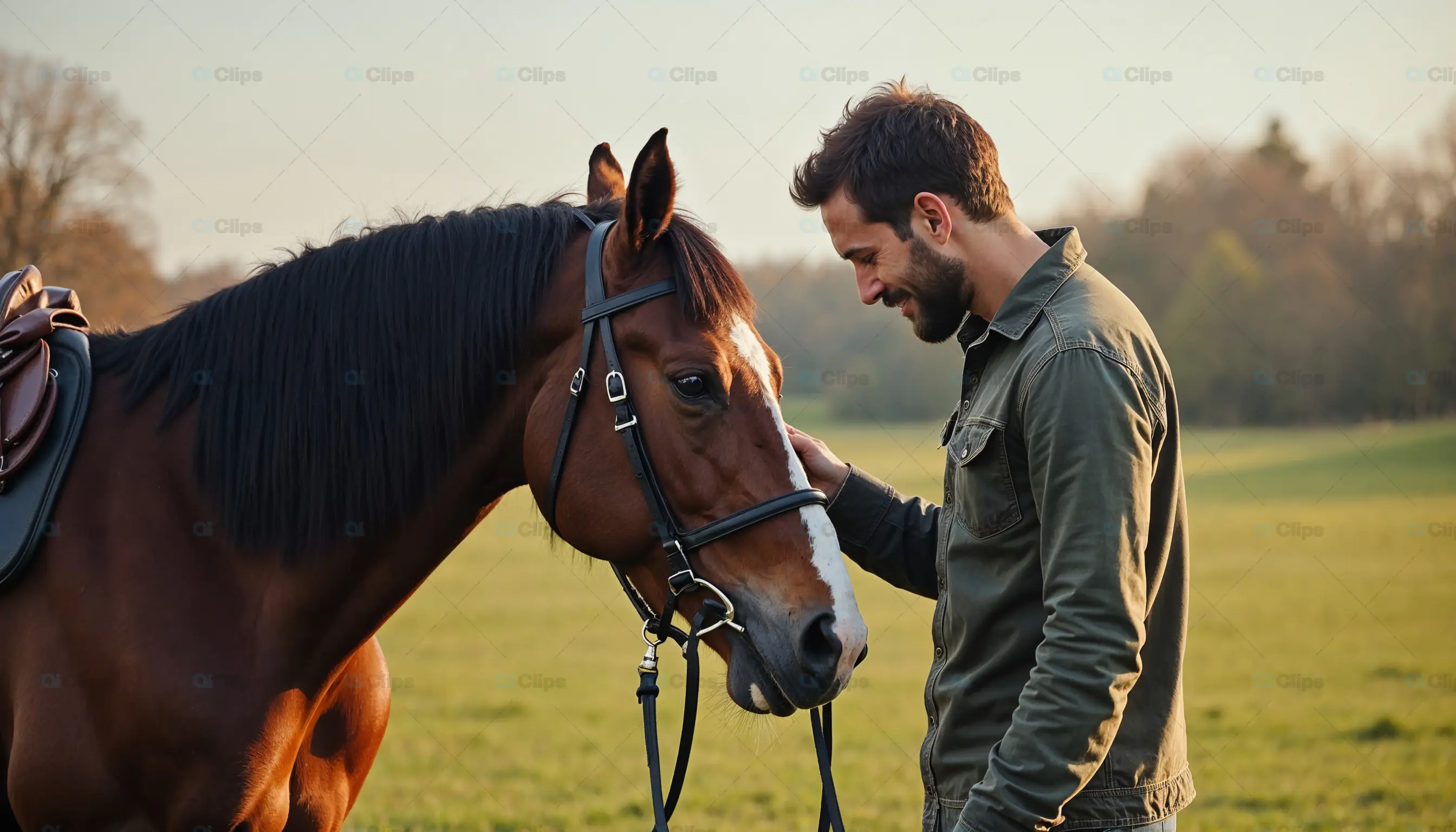 Man with Horse in Countryside