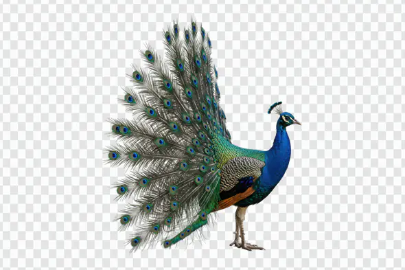 Majestic Peacock Displaying Vibrant Plumage PNG Clipart