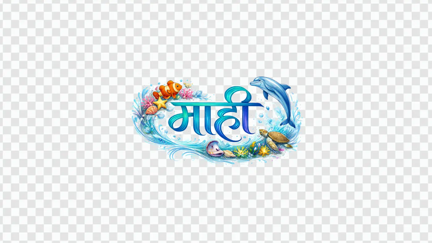 Mahi Hindi Calligraphy Dolphin Turtle Ocean Clipart PNG