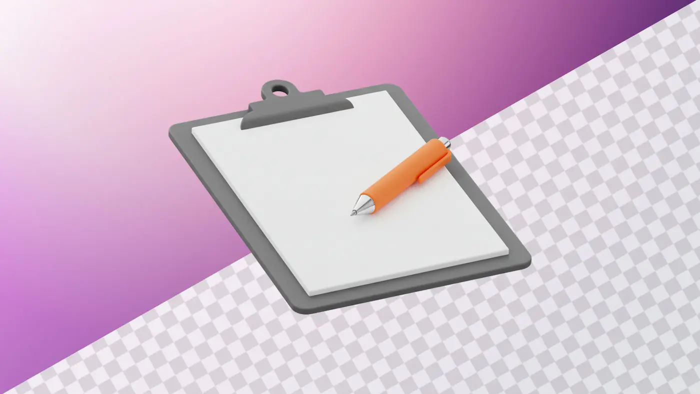 Clipboard with blank paper and orange pen
