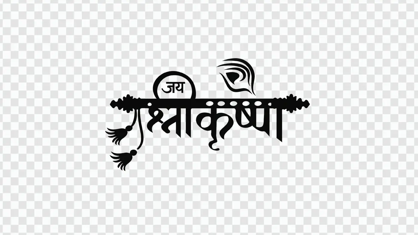 Creative Jai Shri Krishna Hindi Calligraphy Flute Art PNG