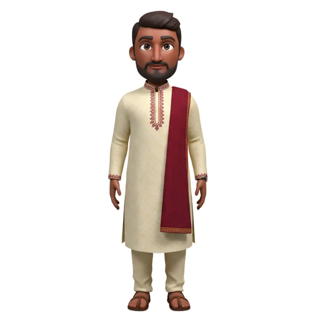 3D avatar Indian man cream kurta maroon stole