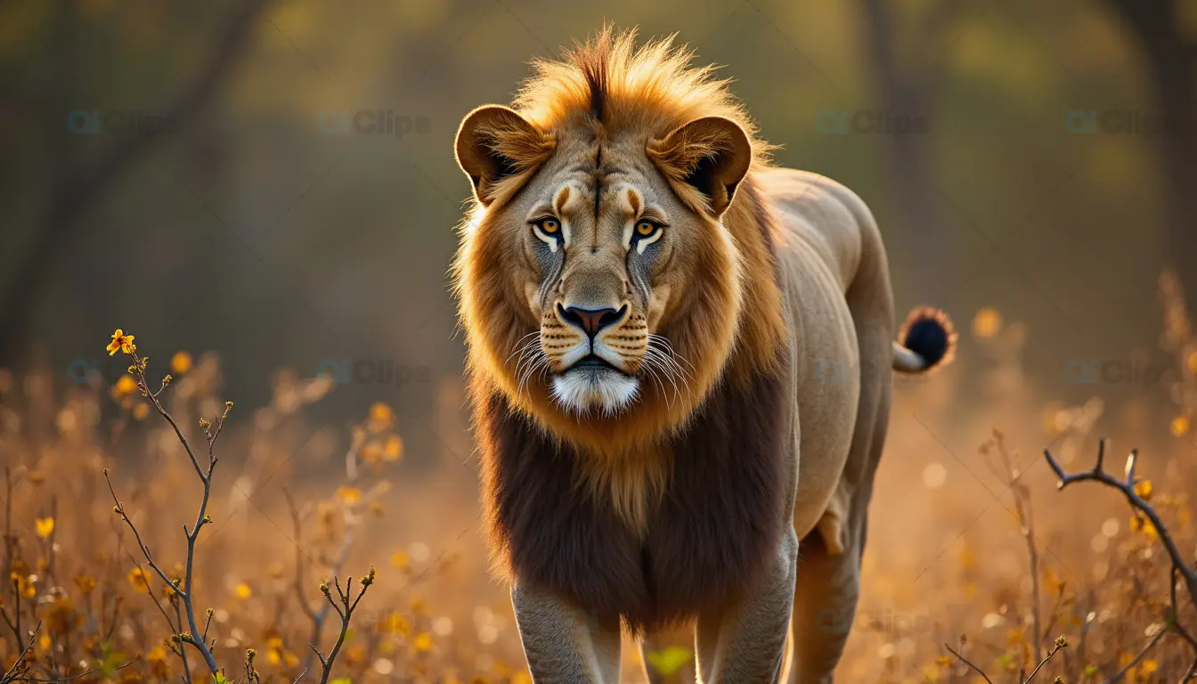 Majestic Lion in Golden Grassland