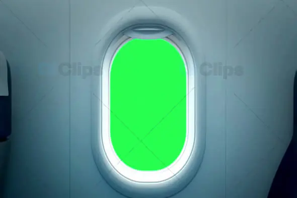 Airplane Window View with Green Screen Background