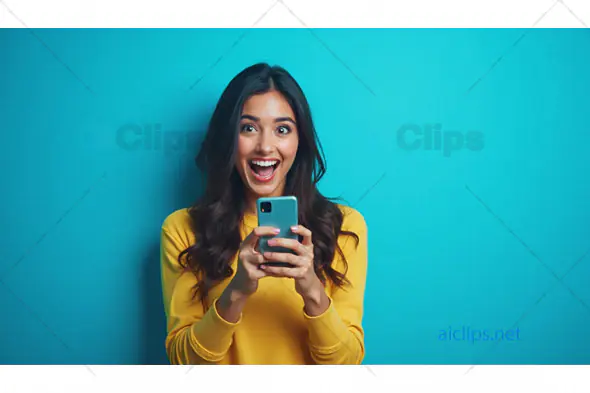 Excited Woman Holding Smartphone