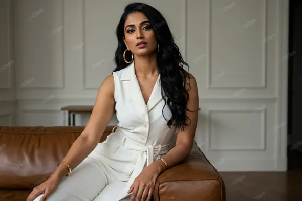 Elegant Confidence: White Ensemble Portrait