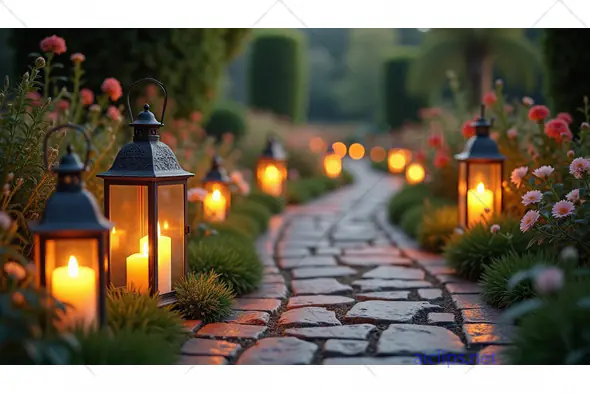 Lantern-Lit Garden Pathway at Twilight