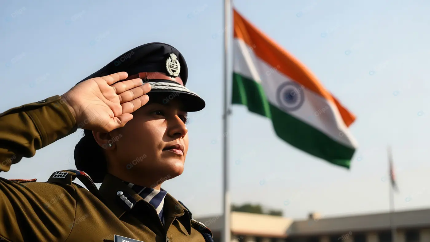Proud Indian Policewoman Saluting the Tricolour