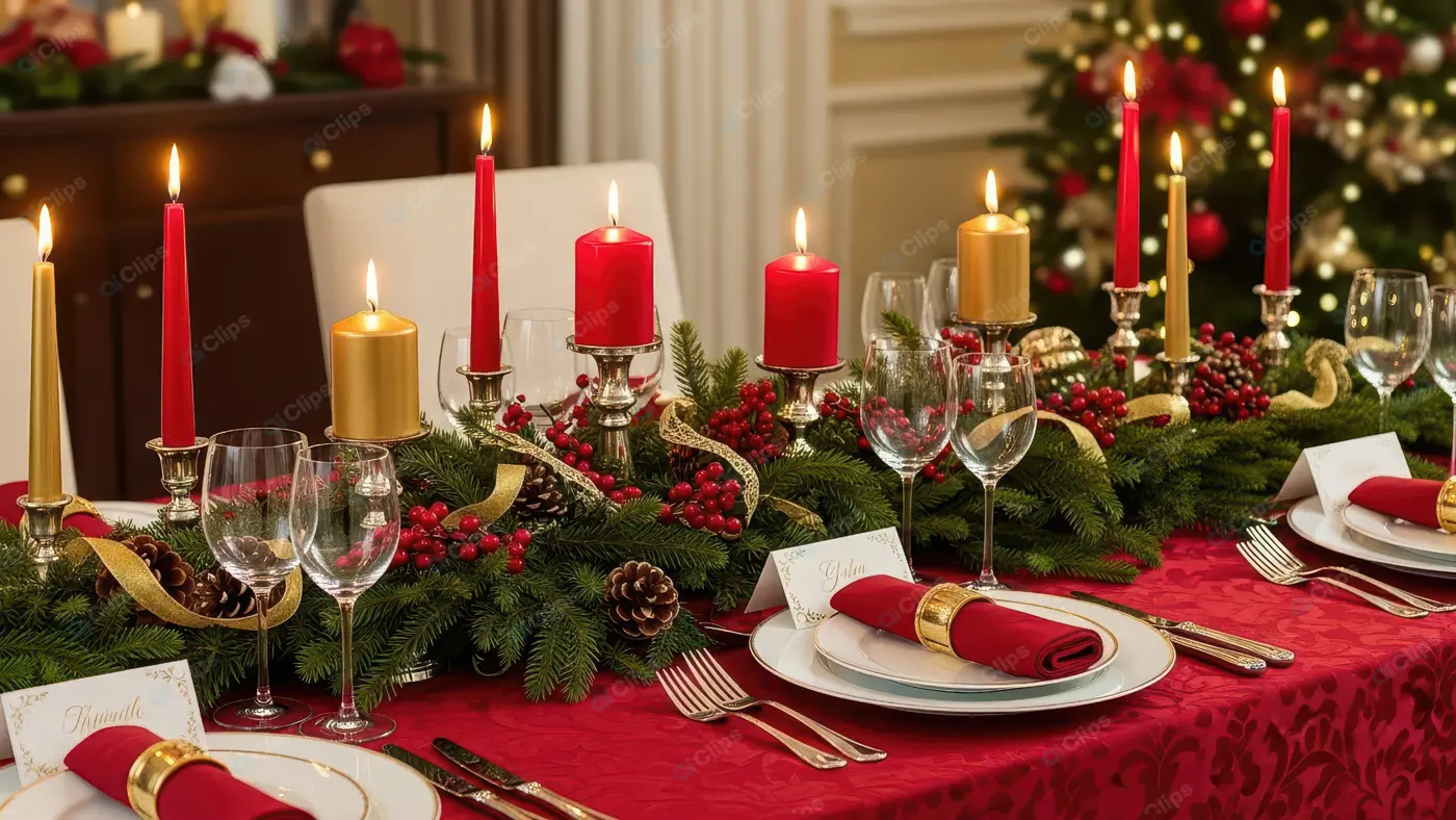Elegant Christmas Dining Table Arrangement