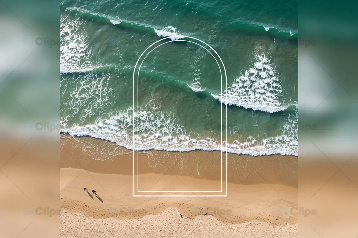 Aerial Beach Mockup with Minimalist Arch Overlay