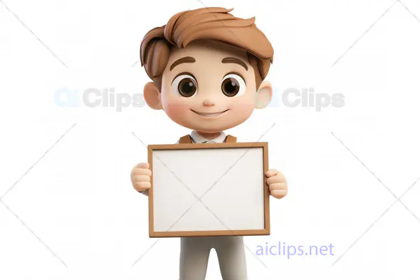 3D Boy Avatar Holding Blank Signboard