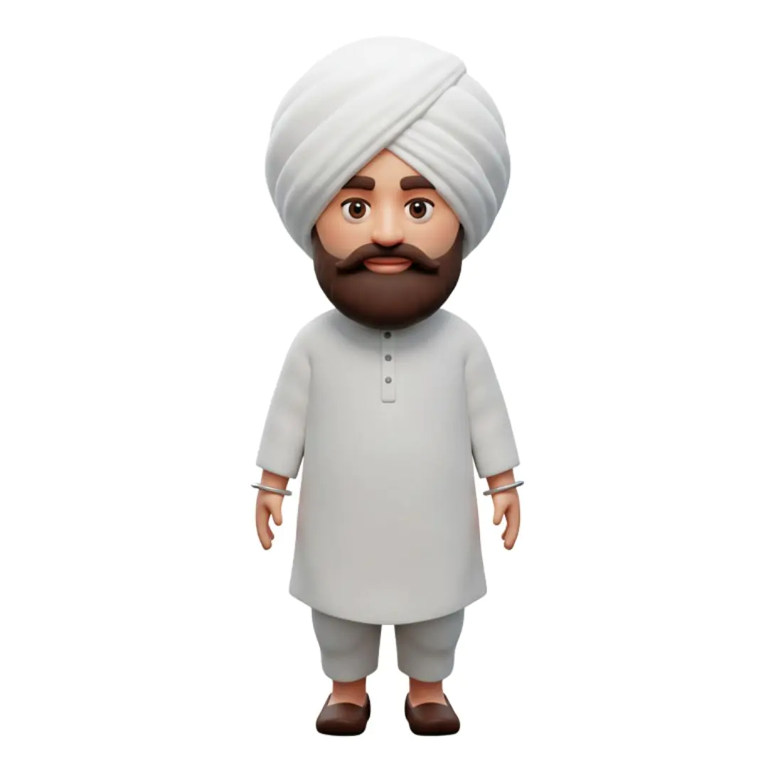Sikh man cartoon avatar white turban gray outfit