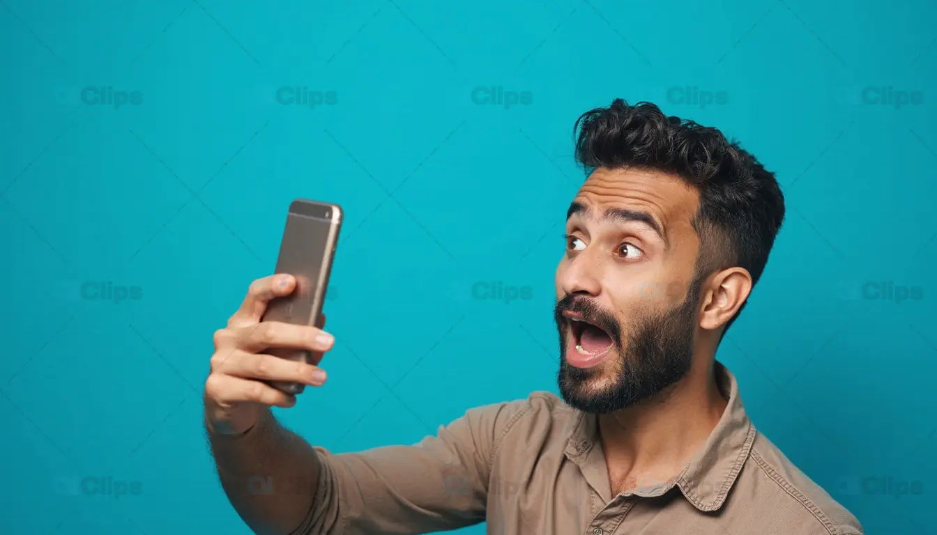 Surprised Man Taking Selfie