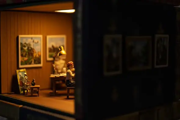 Miniature Artist Studio with Warm Lighting