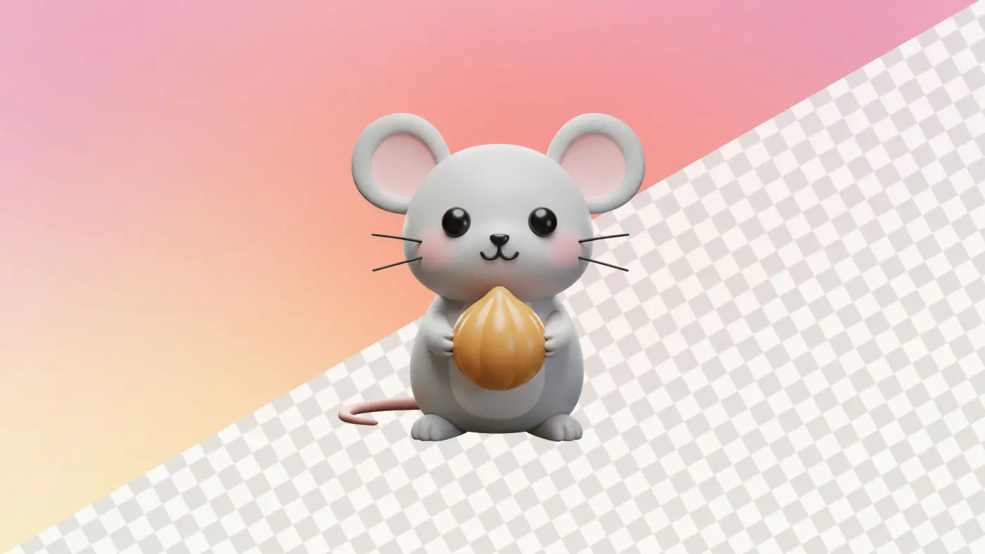 Adorable gray mouse holding golden nut 3D model