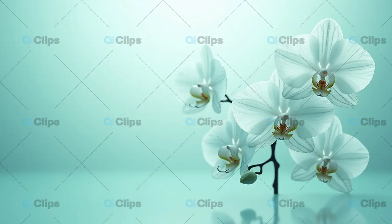 White Orchid Blossoms on Reflective Turquoise Surface