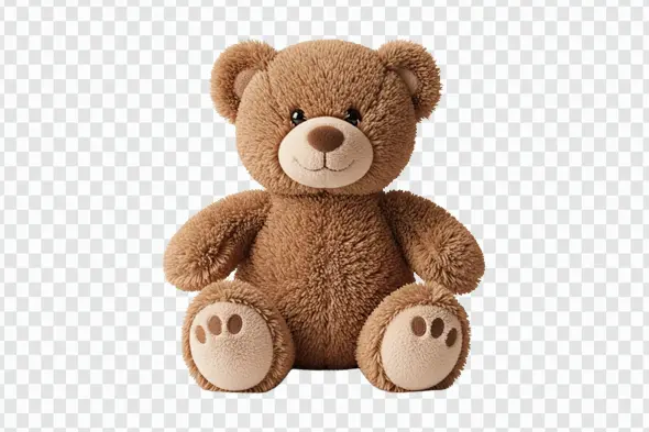 Adorable Fluffy Brown Sitting Teddy Bear Toy PNG Clipart