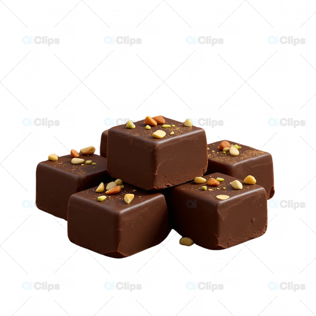 3D Chocolate Burfi Squares with Nut Garnish