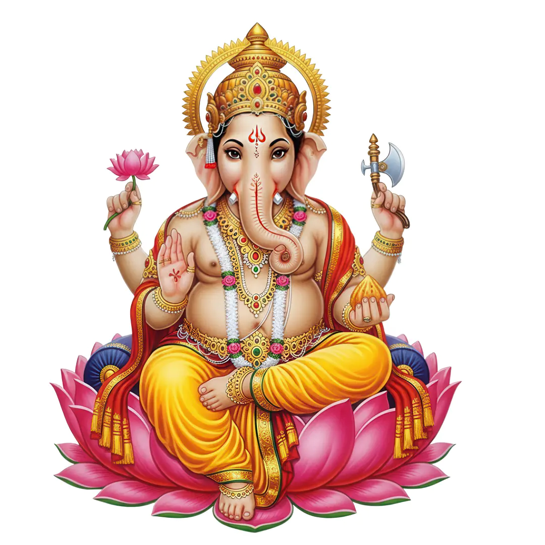 Resplendent Ganesha Seated on Lotus Flower PNG