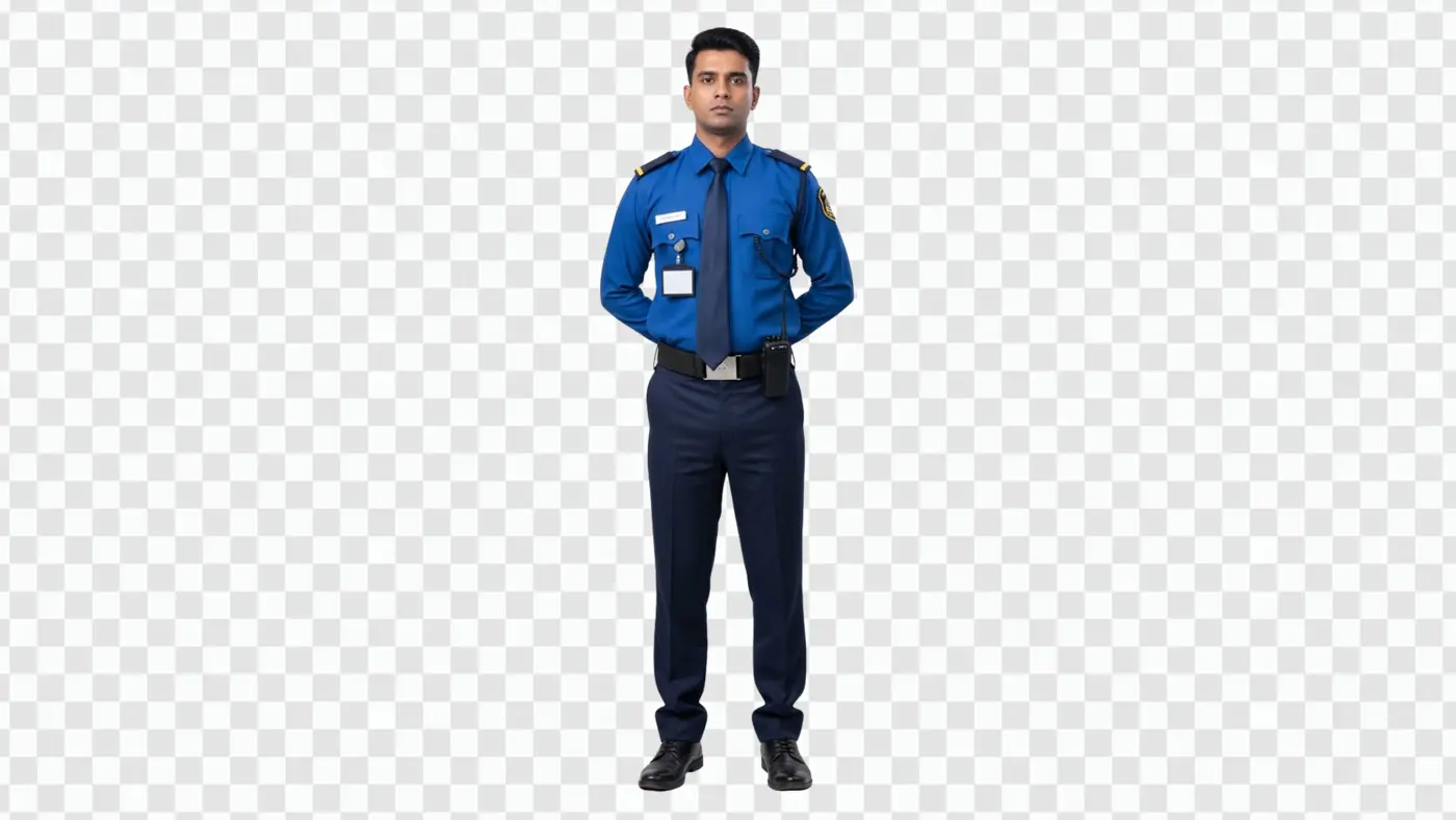 Vigilant Indian Security Guard in Formal Uniform PNG