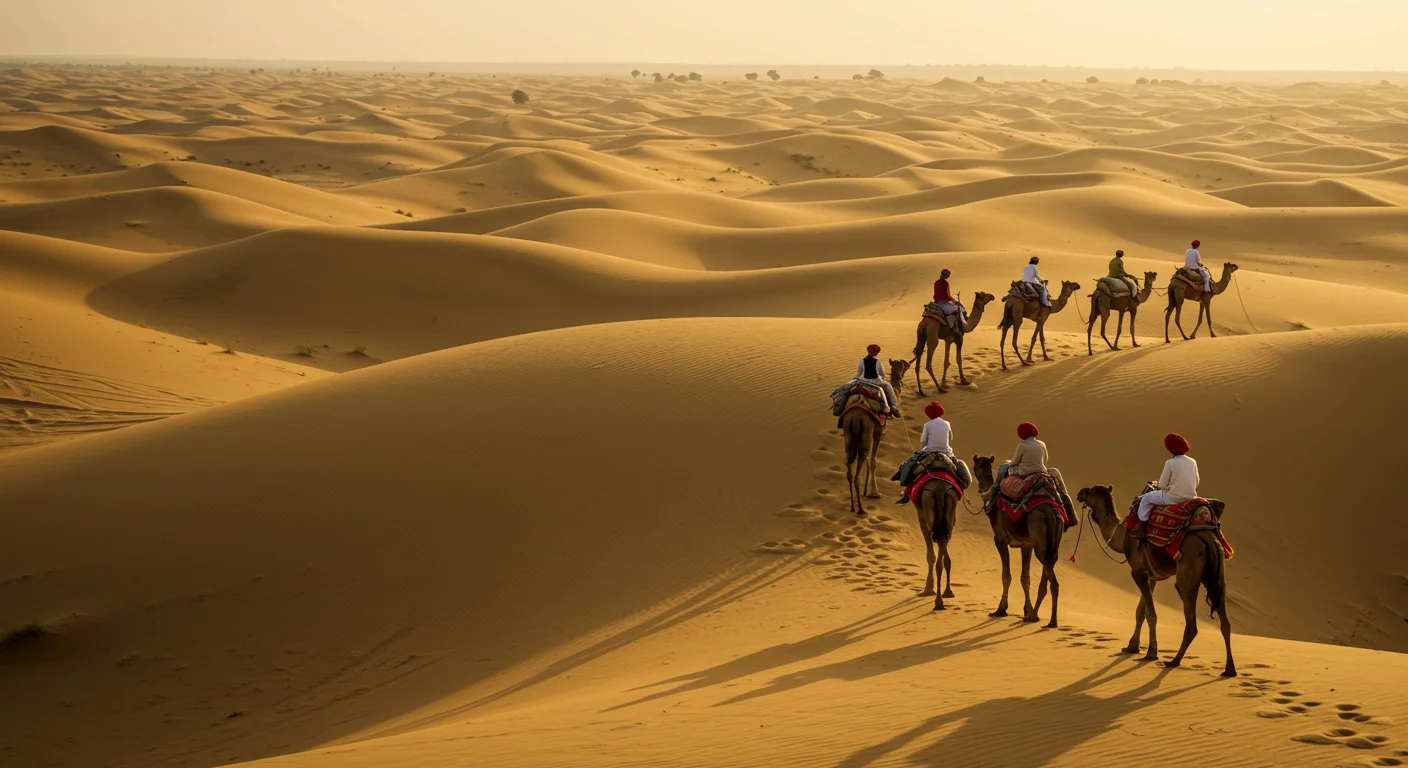 Camel Caravan Traversing the Rolling Dunes of the Thar Desert