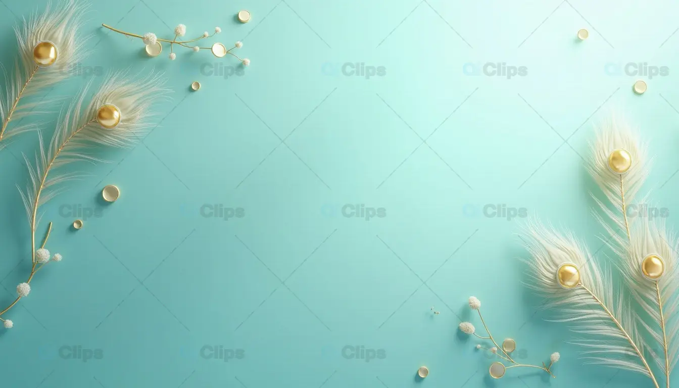 Golden Pearl Feather Design on Light Turquoise Background