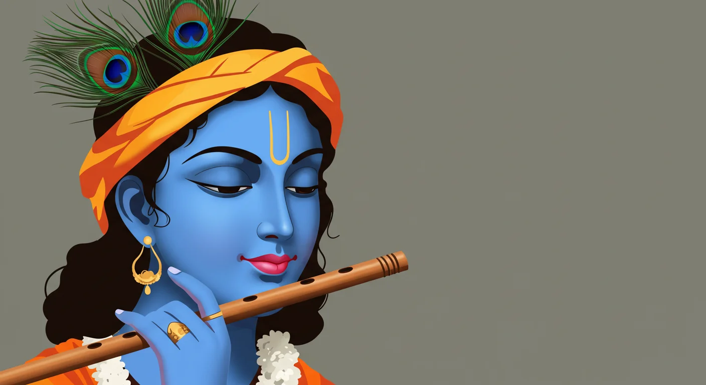 Minimal Lord Krishna Playing Flute – Vector Style Devotional Portrait