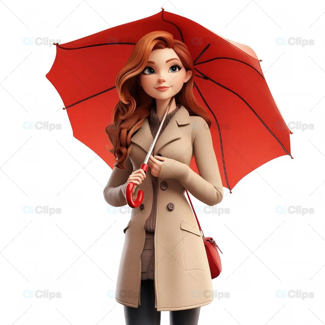 Stylish Woman 3D Avatar with Red Umbrella