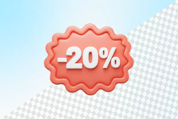 Coral pink wavy discount badge showing twenty percent off