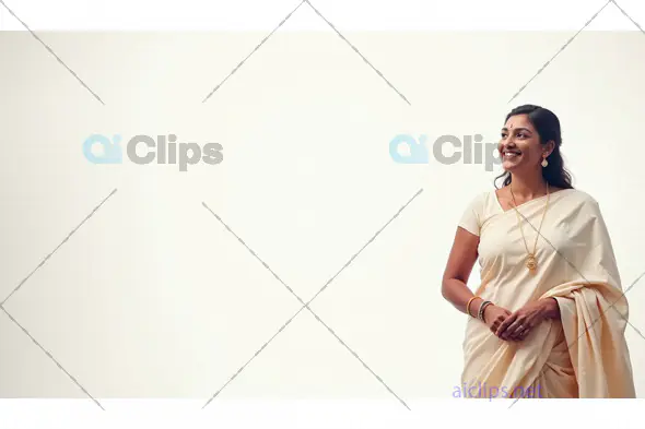 Traditional Indian Woman in Elegant White Saree