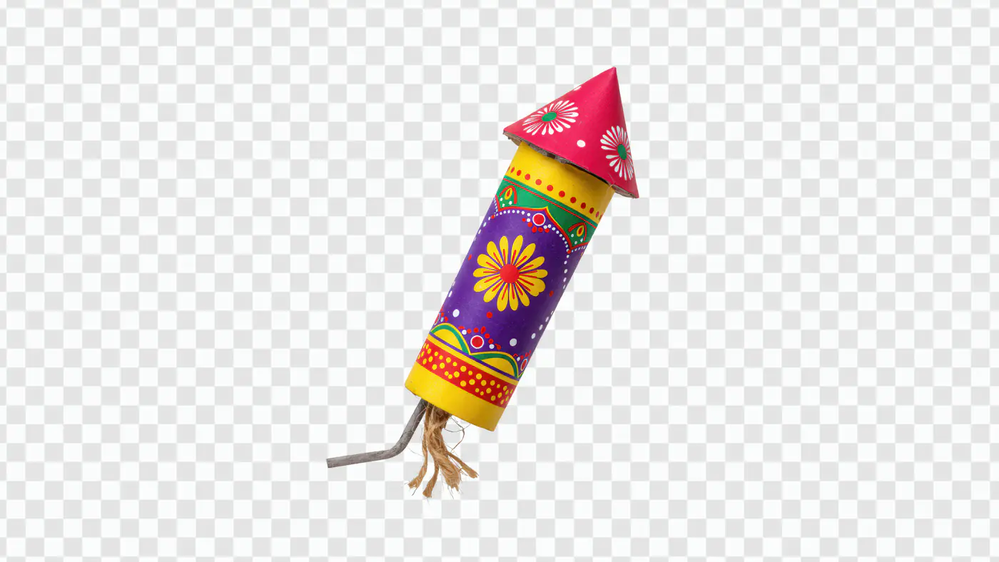 Colorful Diwali Firecracker with Floral Designs PNG