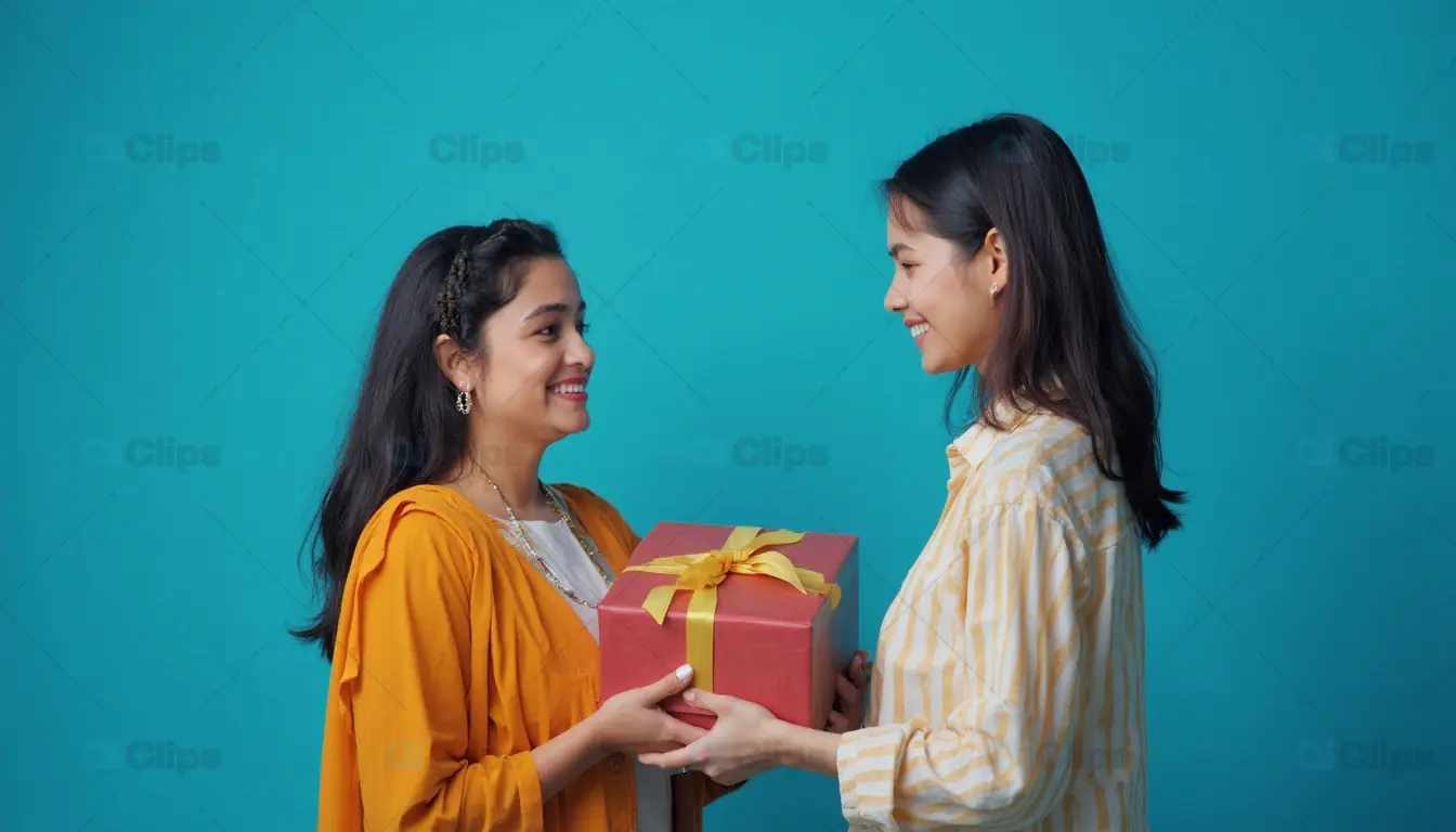 Two Friends Exchanging Gift with Smiles