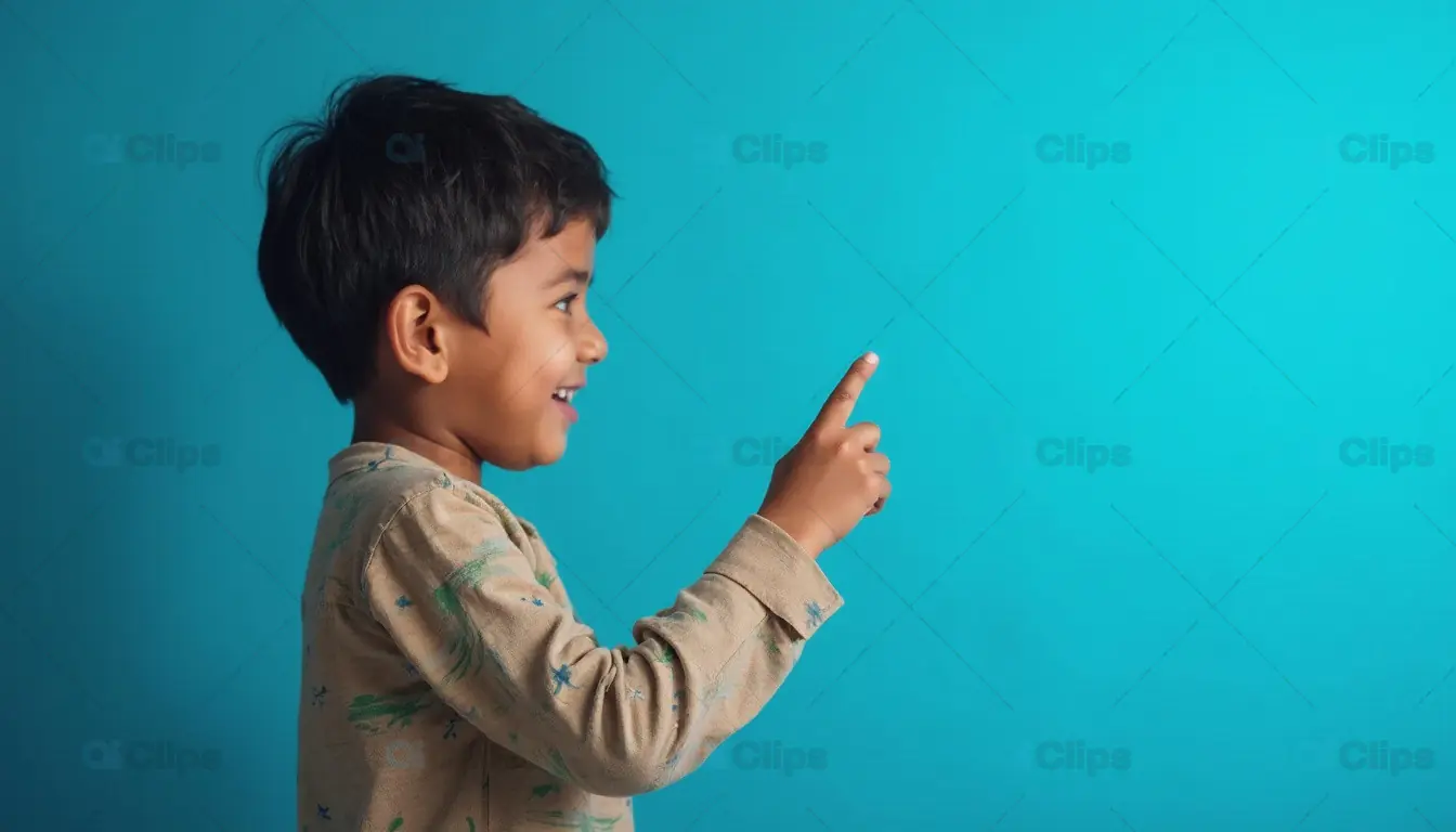 Smiling Boy Pointing Upwards