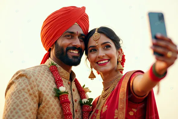 Sikh Couple's Wedding Selfie