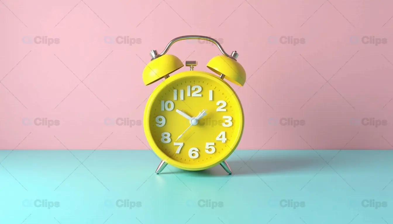 Bright Yellow Alarm Clock on Pastel Background