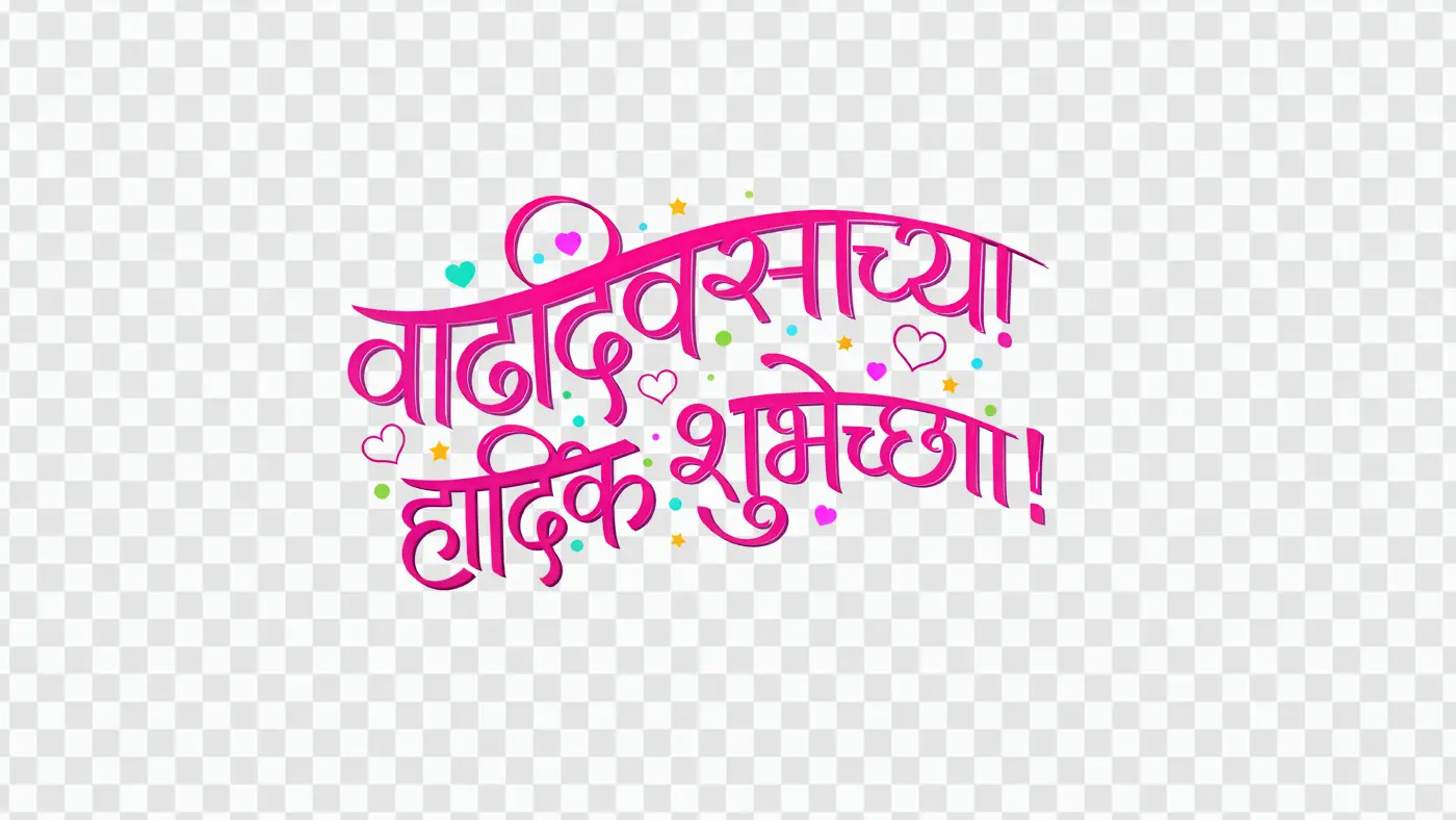 Festive Marathi Birthday Calligraphy Pink Text PNG Clipart