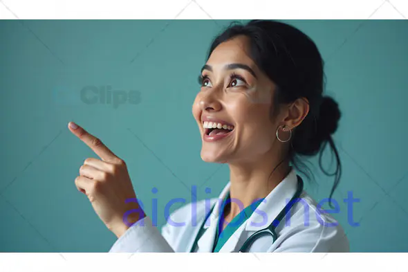 Smiling Female Doctor Pointing Upward