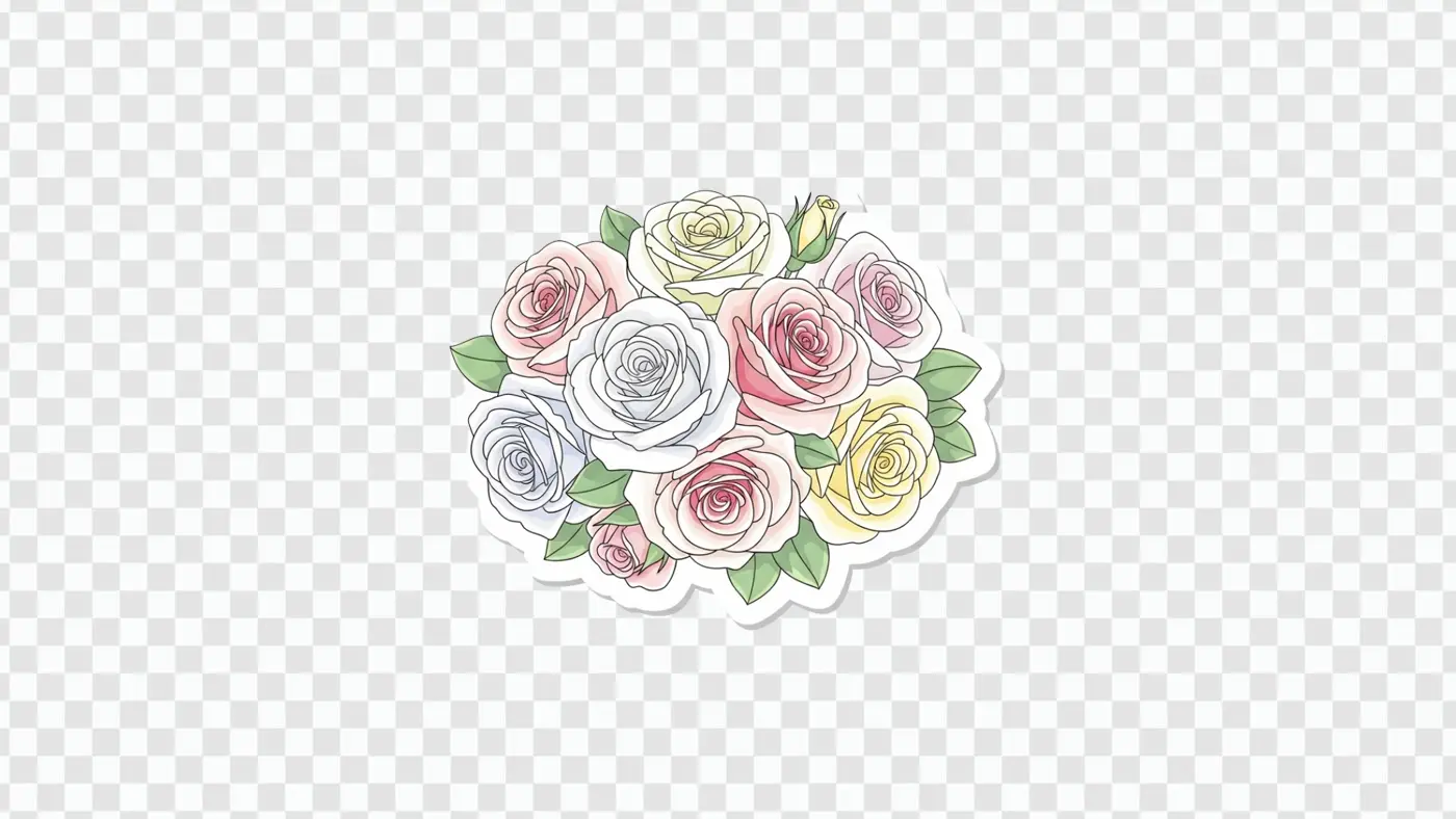 Hand-Drawn Pastel Rose Floral Bouquet Clipart PNG