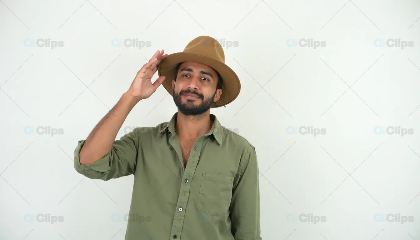 Man in Olive Shirt with Brown Hat