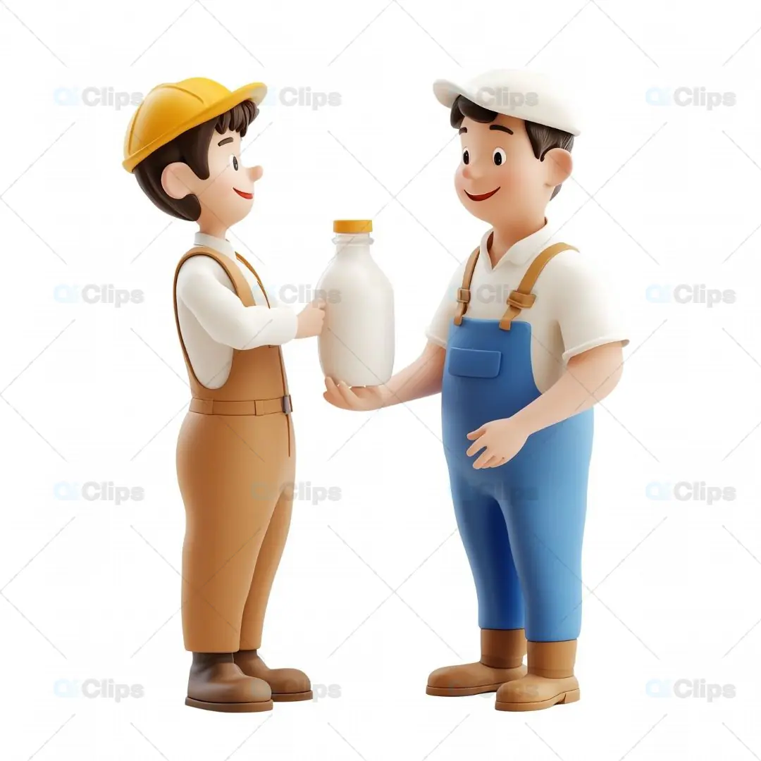 3D Farmers Avatar Exchanging Milk Bottle